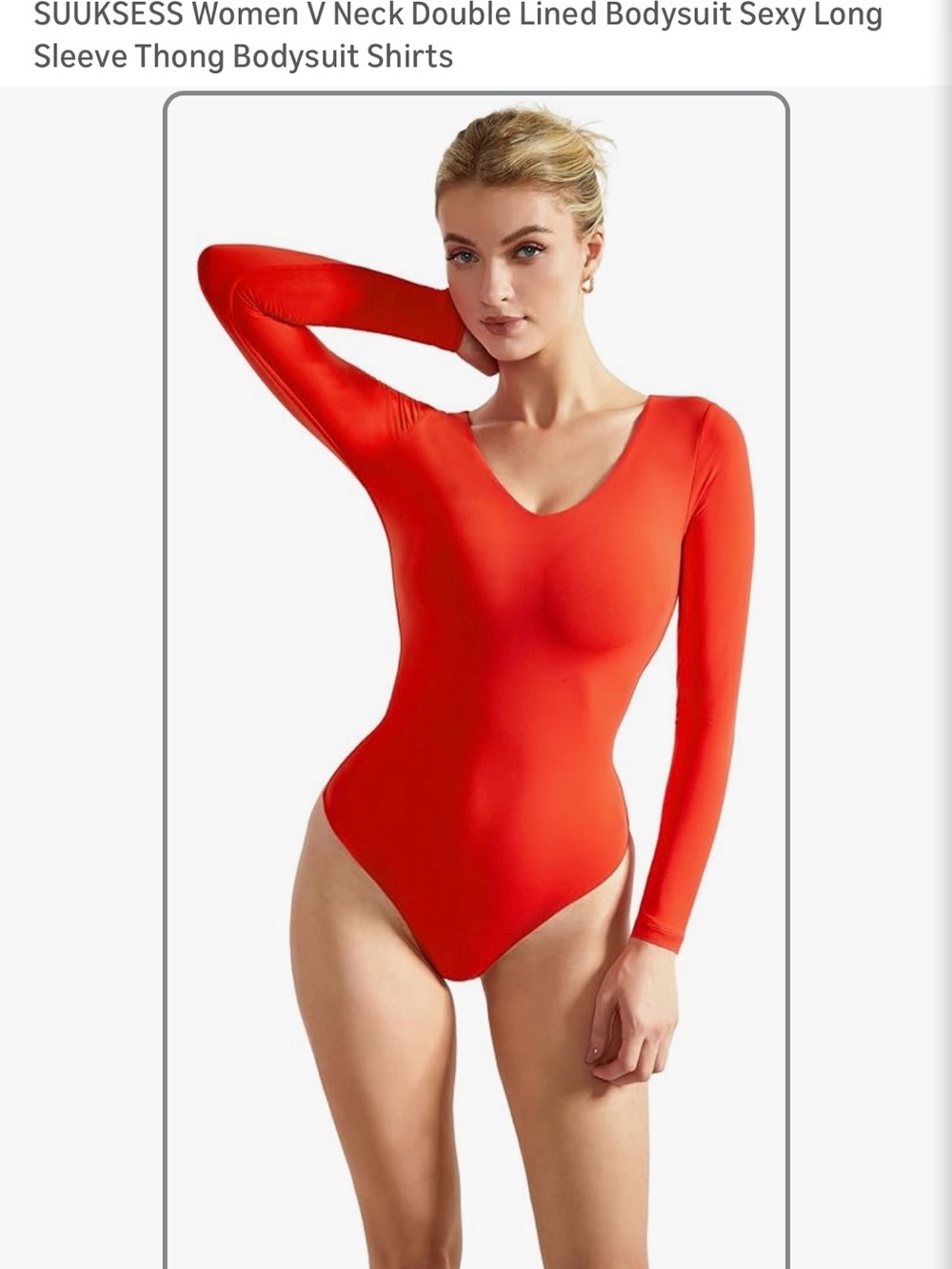 Women’s Long Sleeve V-Neck Bodysuit - Red